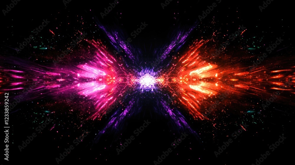 Poster dynamic abstract fireworks display with radiant colors and dark background for text overlay