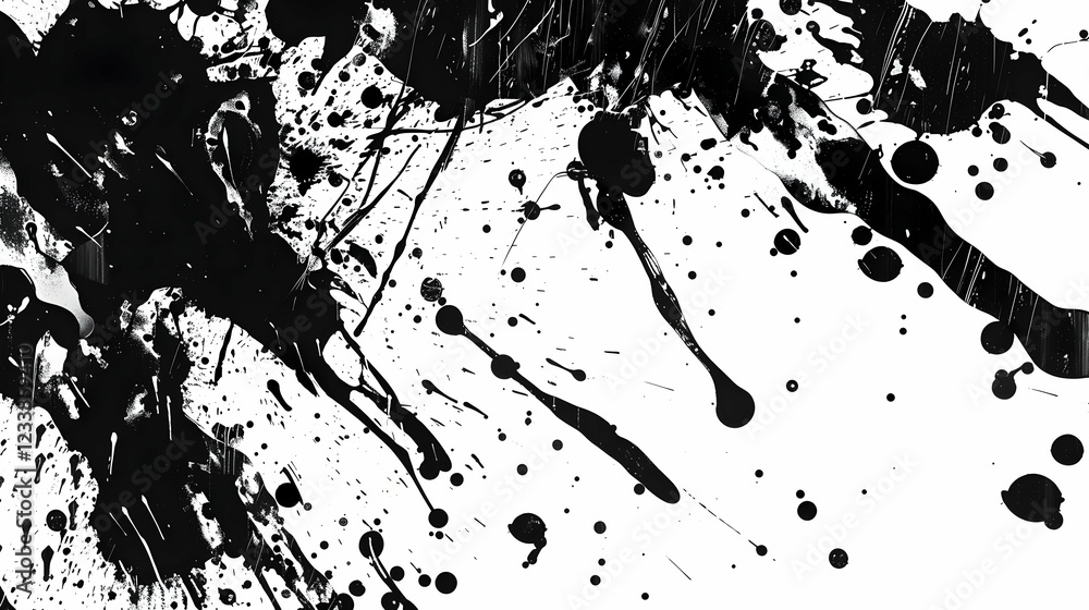 Aufkleber abstract black ink splatters on a white background, creating a dynamic artistic effect.
