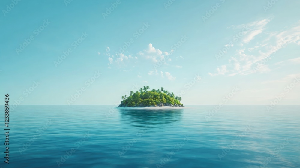 Aufkleber tropical island surrounded by clear blue ocean with tranquil sky and copyspace for text display