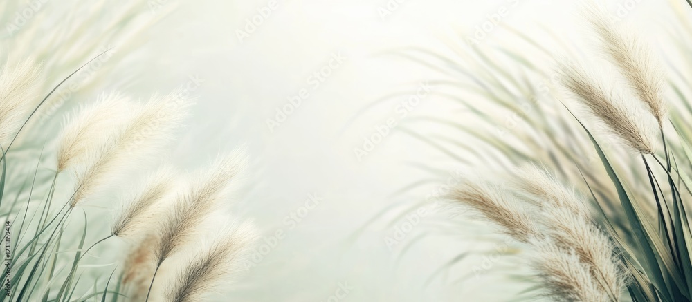 Poster Serene Abstract Background with Pampas Grass and Greenery for Advertising and Presentation with Space for Your Text