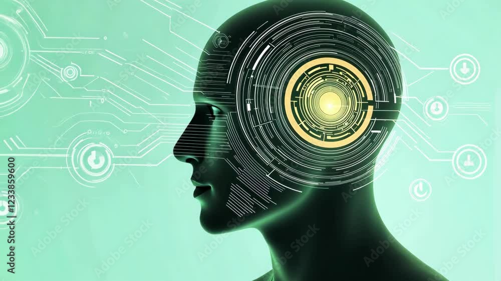 Aufkleber digital illustration of human head with glowing circuit pattern symbolizes artificial intelligence a