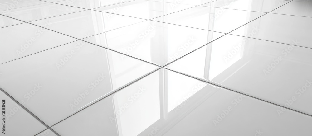 Poster white glossy porcelain floor tiles arranged in detail with ample empty space for text highlighting m