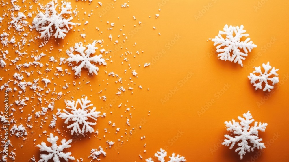 Poster winter calendar design featuring snowflakes on a warm orange background with ample space for text an