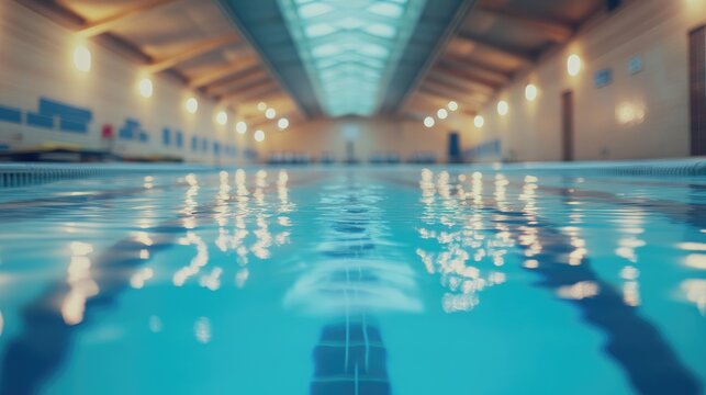 Bright and spacious indoor swimming pool at a YMCA showcasing clear water and illuminated surroundings.