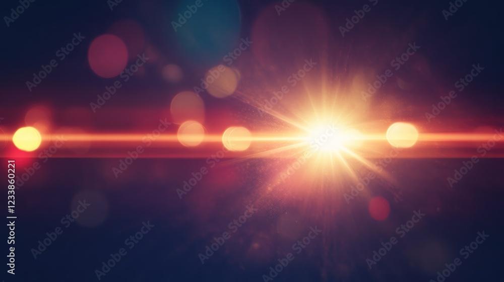Poster golden sunrise lens flare with soft bokeh effect creating dreamy atmospheric background for creative