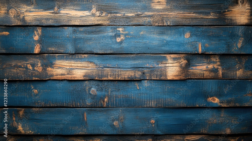 Poster Empty navy blue wooden background with rustic texture and ample copyspace for design or text insertion.