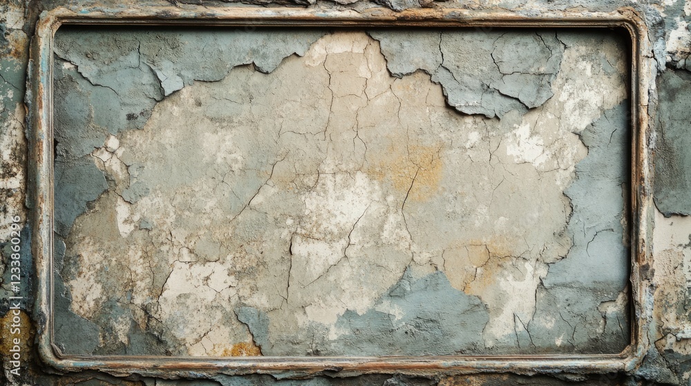 Poster vintage distressed wall frame texture with peeling paint and empty space for text or graphics in a r