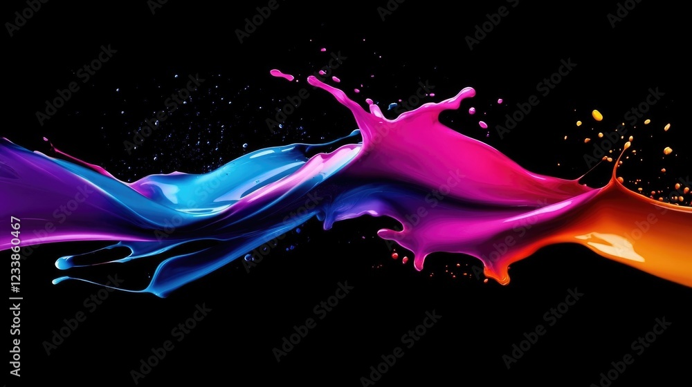 Leinwandbilder Vibrant paint splash explosion on black background showcasing dynamic colors with ample empty space for customizable text or branding
