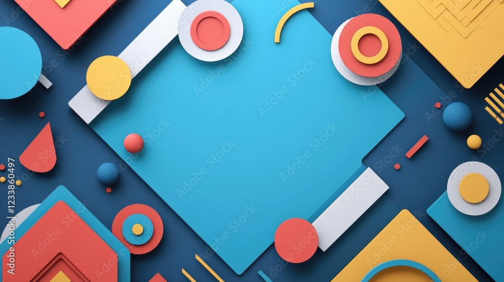 Poster Vibrant geometric shapes forming a modern abstract backdrop with ample empty space for creative text or branding applications