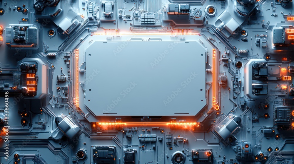 Poster futuristic technology: abstract 3d render of a circuit board