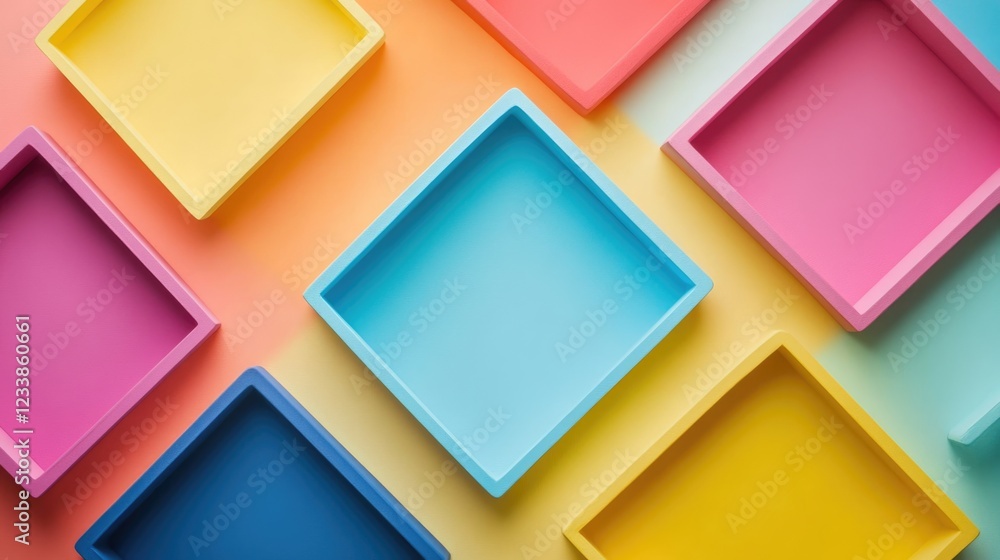 Poster colorful geometric square shapes on gradient background with empty space for text ideal for creative