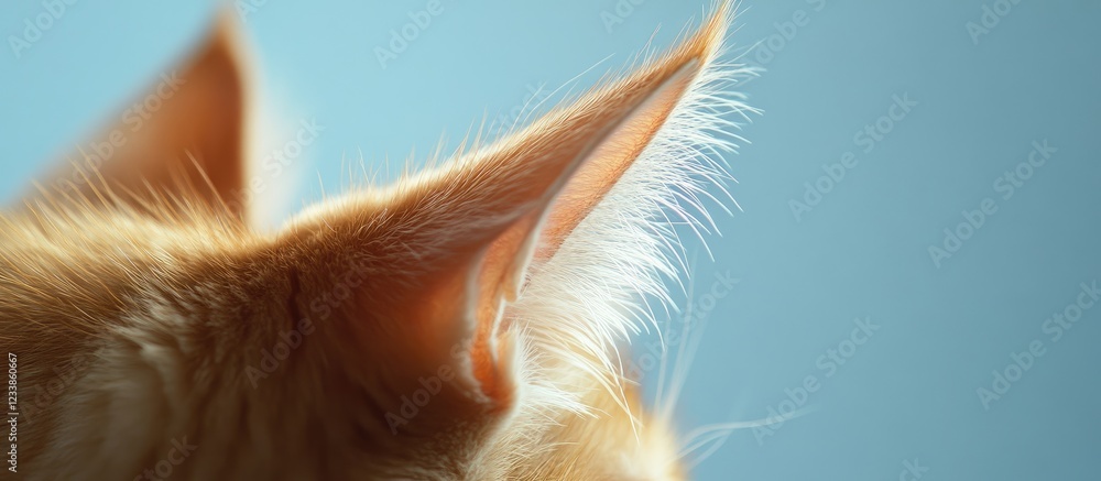 Poster feline whiskers and cat ear in focus with soft blurry background for text overlay