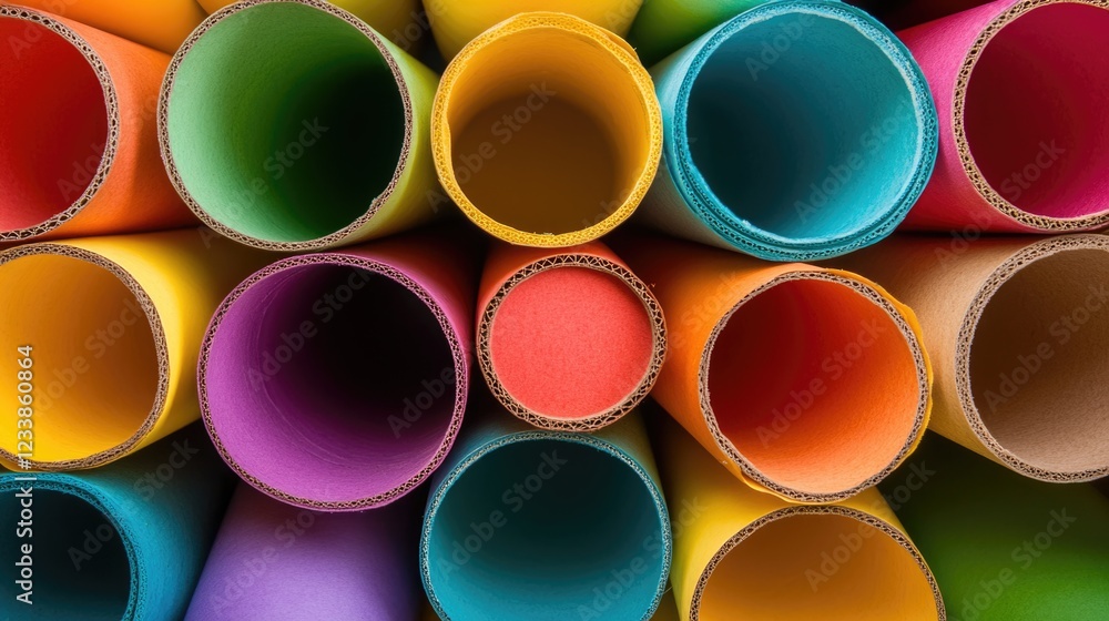 Poster Colorful Assortment of Cardboard Tubes Overlapping with Blank Space for Text and Design Elements
