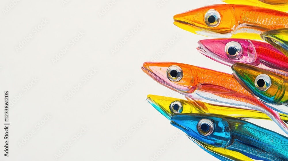 Poster colorful atlantic smelt fish arrangement with blank space for text or branding in a fresh and vibran