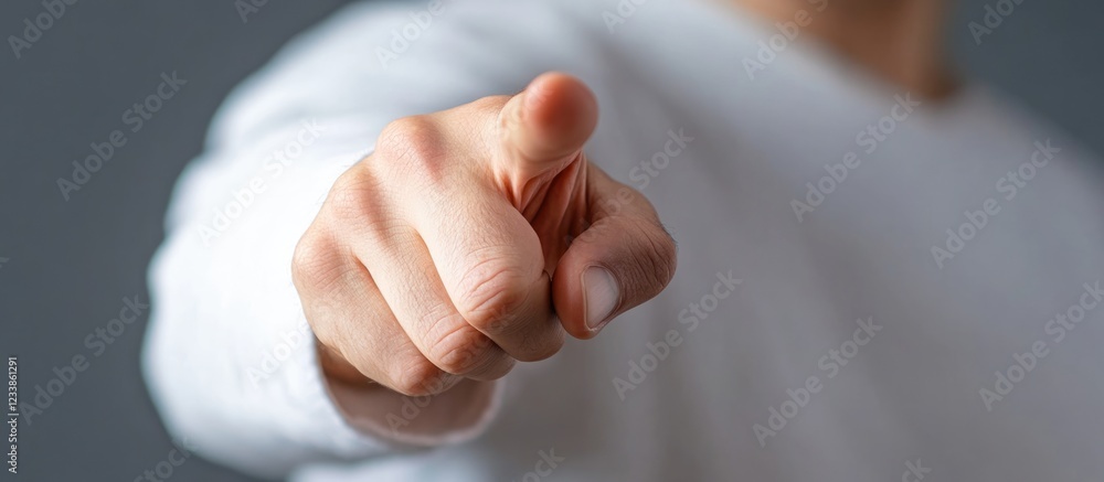 Poster caucasian man pointing forward with empty space for text in a neutral background suitable for advert