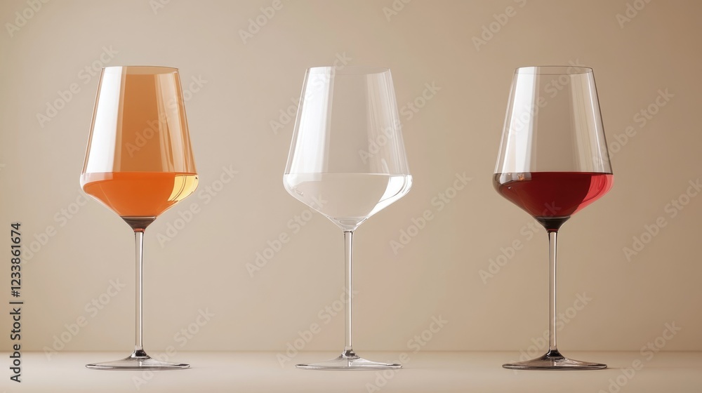 Poster wine glass collection featuring red white and rose varietals with blank space for custom text overla