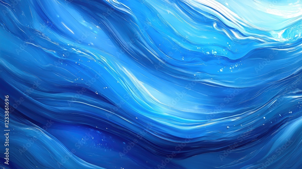 Poster Dynamic Ocean Waves in Rich Blue Tones Creating an Abstract Flowing Texture