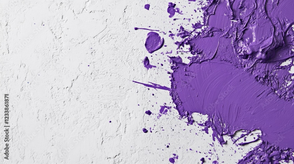 Aufkleber Purple paint splatter on textured white background with ample space for creative text or design elements