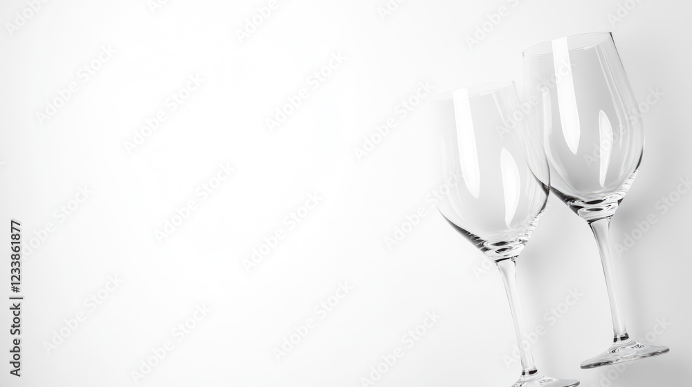 Poster elegant wine glasses on a minimalist white background with ample copy space for custom text or brand