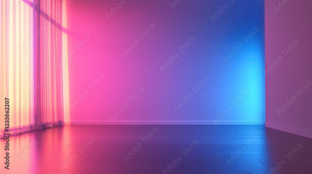 Poster Vibrant Color Gradient Media Wall with Glowing Lights and Empty Copyspace for Creative Text Display