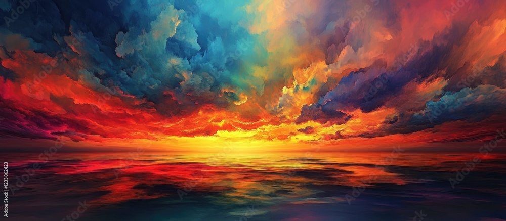 Aufkleber vibrant sunset over calm water with dramatic clouds and ample space for text or design elements for 