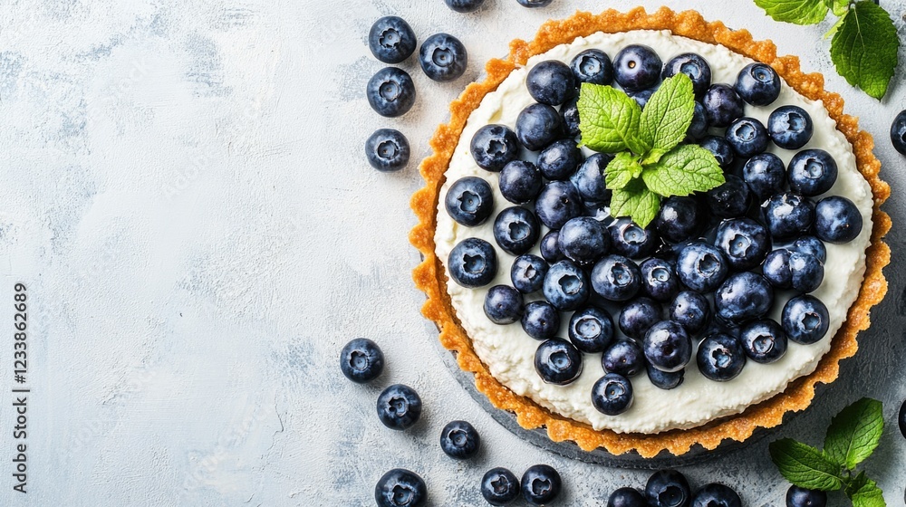 Poster blueberry ricotta tart with mint leaves on a light backdrop healthy dessert for special occasions wi