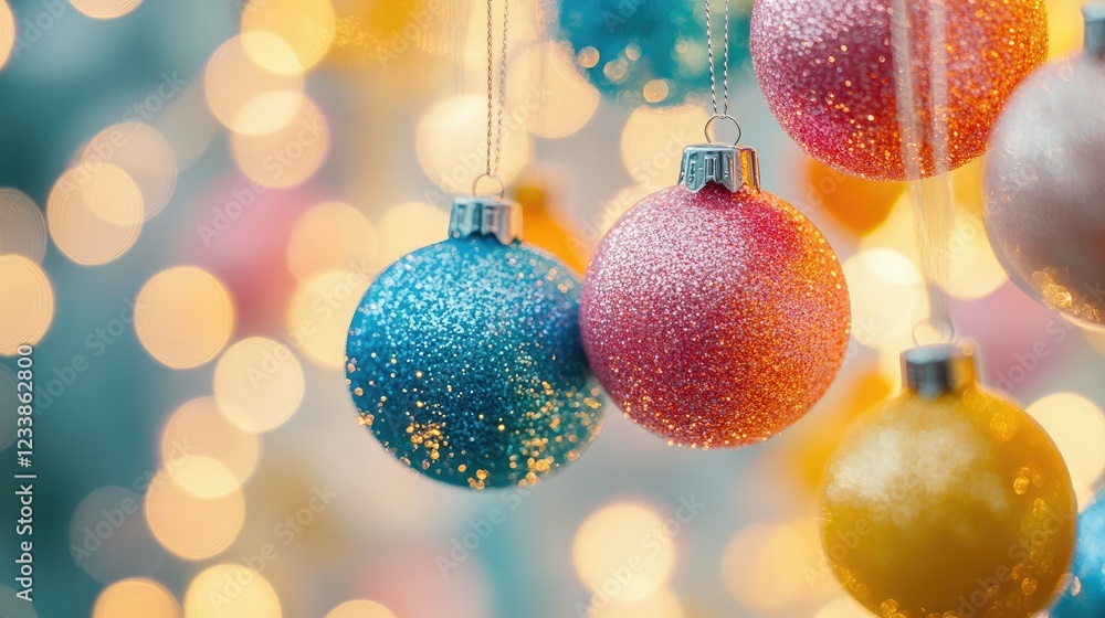 Aufkleber Pastel toned bokeh background featuring multicolored sparkling ornaments creating a festive and captivating atmosphere.
