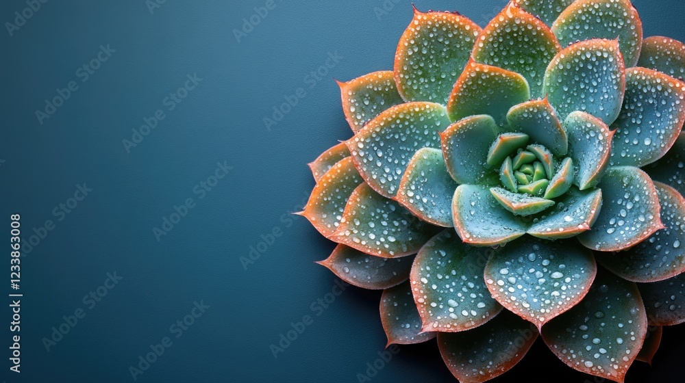 Leinwandbilder top view of echeveria succulent with dew on leaves against a smooth backdrop ideal for botanical or 