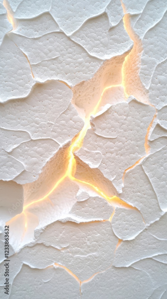 Poster macro shot of textured white styrofoam patterns soft glow details abstract art indoor setting close-