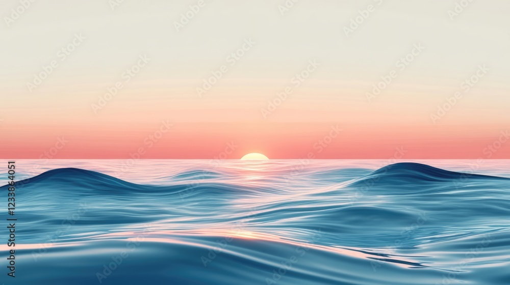 Aufkleber serene ocean scene at sunset with gentle waves reflecting warm hues and ample copyspace for text or 