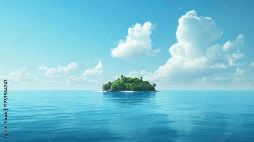 Aufkleber Tropical Island Surrounded by Calm Blue Ocean with Clear Sky Ideal for Adding Text or Message