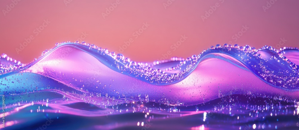 Aufkleber abstract neon waves with led light illumination in pink and purple featuring water droplets and copy
