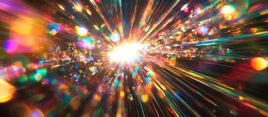 Naklejka premium Colorful Abstract Holographic Background with Radiant Light Rays and Stars Ideal for Celebratory Events Parties and Birthdays