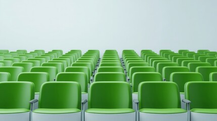 Fototapeta premium Rows of Empty Green Auditorium Chairs Ready for Audience Modern Conference Seating
