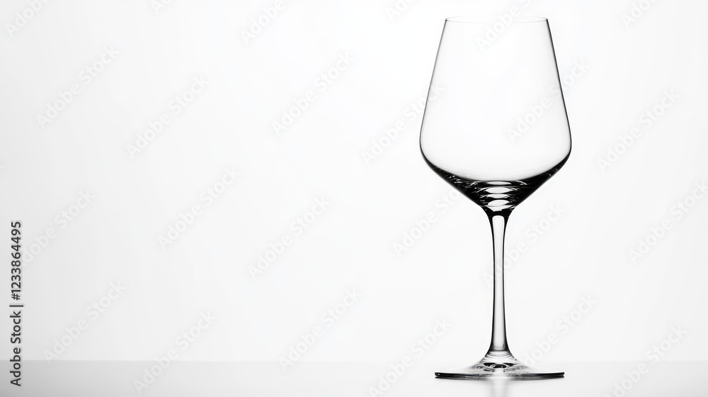 Poster elegant empty wine glass on minimalist white background with ample copy space for stylish text or br