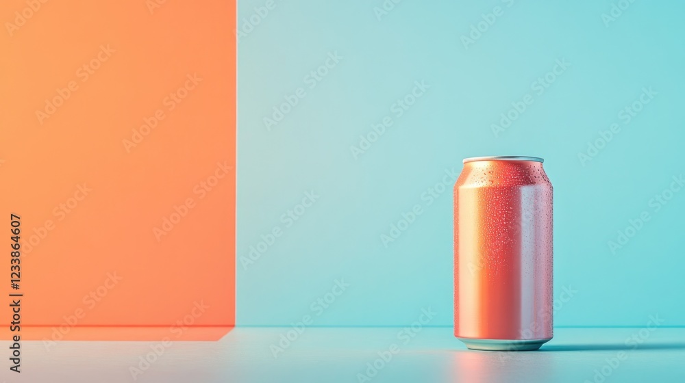 Poster Modern Soda Can on Colorful Background with Copyspace for Branding and Promotional Text in a Contemporary Style