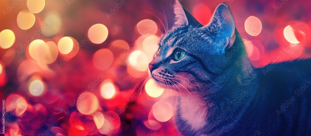 Aufkleber colorful blurred motion lights with a focused cat in the foreground creating an artistic and vibrant