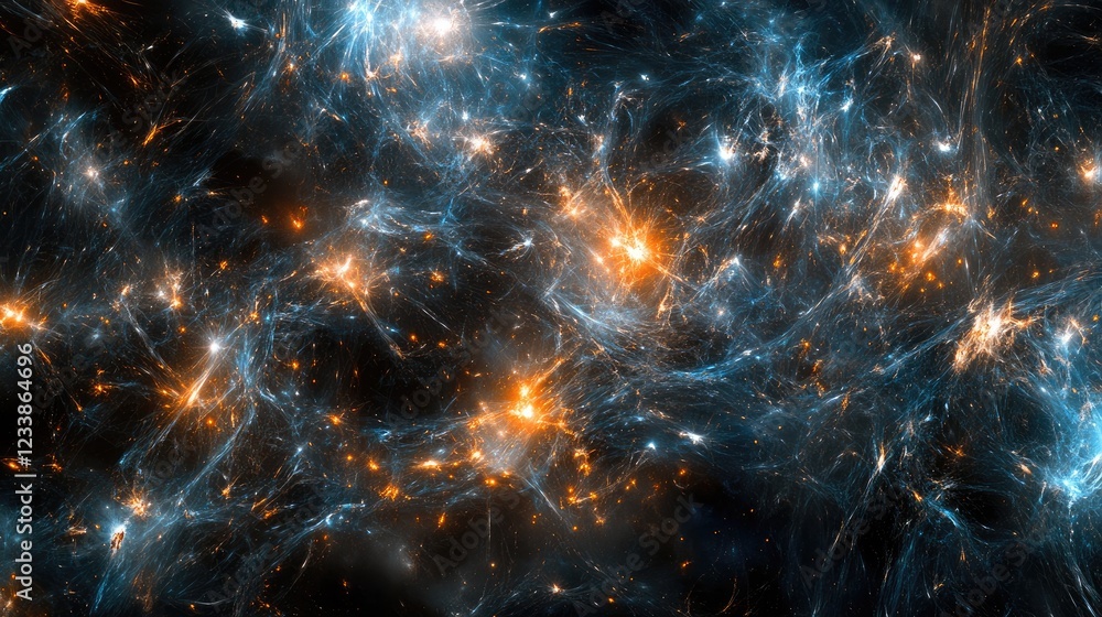 Poster cosmic rays illuminating dark space abstract representation of distance and void showcasing vibrant 