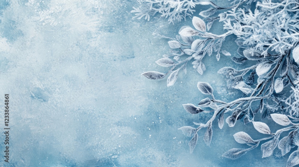 Poster frosted tree branches in a winter landscape creating a serene atmosphere with soft blue tones and em
