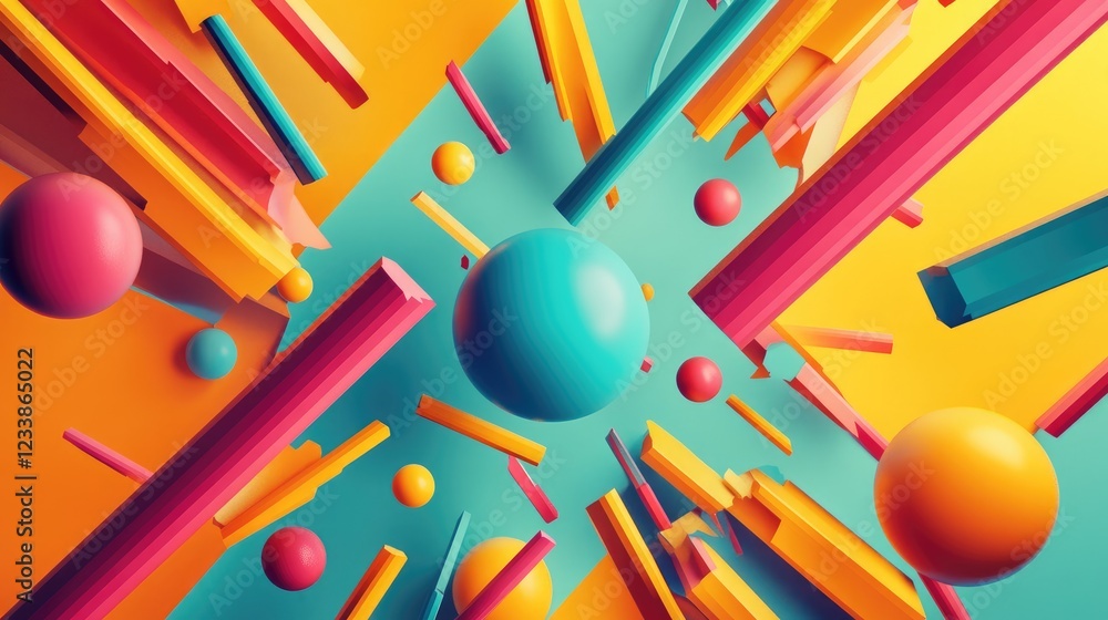 Aufkleber vibrant abstract composition of geometric shapes and colors in a dynamic 3d environment