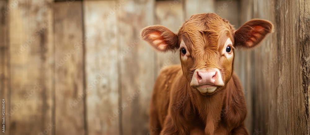Poster cattle in rustic farmland with empty copy space for text symbolizing health and freedom in natural e