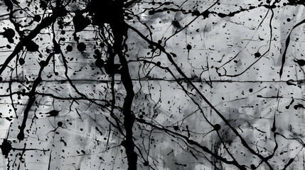 Obraz premium Abstract black and white splatter art with dynamic lines and shapes.