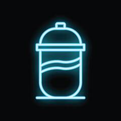 Neon sign showing a disposable coffee cup with a lid on black background