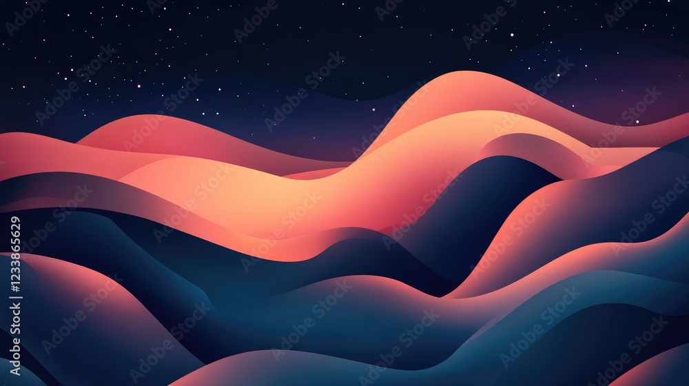Poster vibrant abstract cosmic landscape with wave patterns and starry background for futuristic artwork an