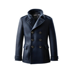 Naklejka premium Classic Wool Pea Coat in Navy Isolated on Transparent Background