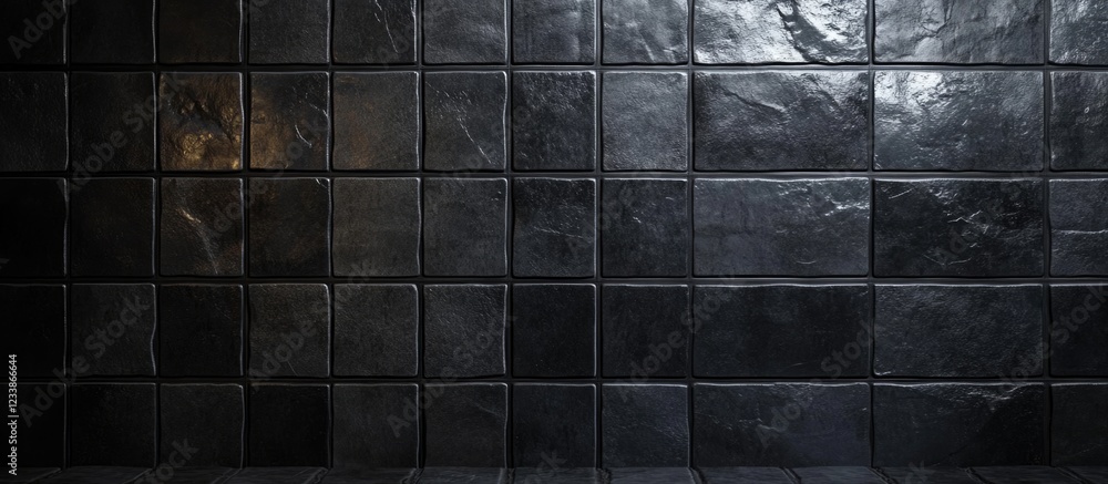 Poster contemporary black square tile wall texture with empty space for text ideal for modern design and ad