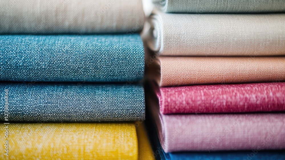 Poster cotton fabric stack background in assorted colors showcasing textile variety in a shop setting with 
