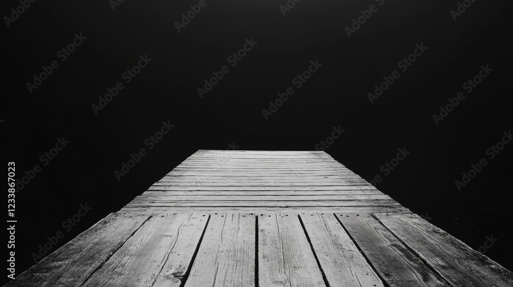 Poster wooden dock extending into a serene lake creating a tranquil atmosphere with ample empty space for t
