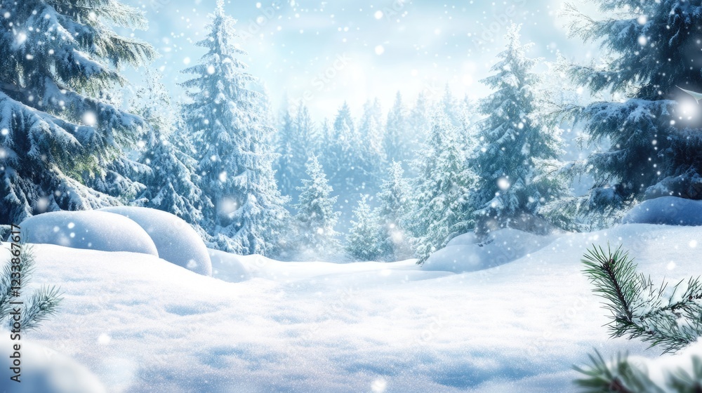 Aufkleber enchanting winter forest scene with fresh snow and empty space for text or graphics