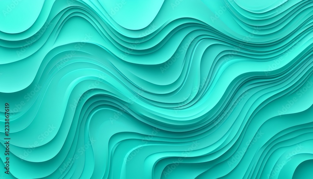 Poster abstract minimalist background, delicate soft mint teal gradient, 3d render wave texture pattern